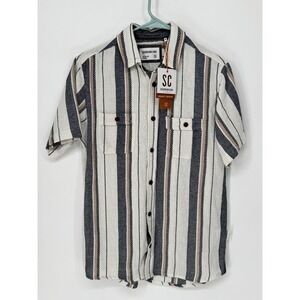 Sovereign Code Button Up Shirt Boys XL White Navy New Striped Textured Woven